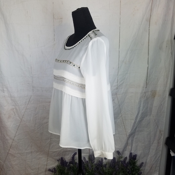 Zara basic collection beaded long sleeve baby doll top - Picture 5 of 10